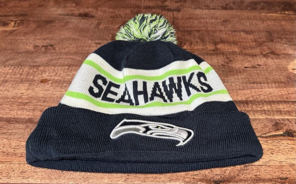 New Era Seattle Seahawks Dk Blue/Neon Green Unisex Pom Pom Beanie Hat